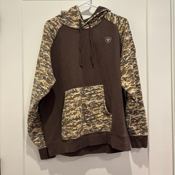 Ariat Other - Ariat Mens Rebar Hoodie Brown Digital Camo Pullover Fleece Sweater Large